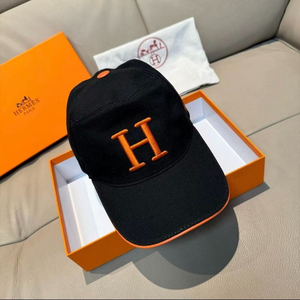 Hermès H Logo Black Cotton Baseball Cap